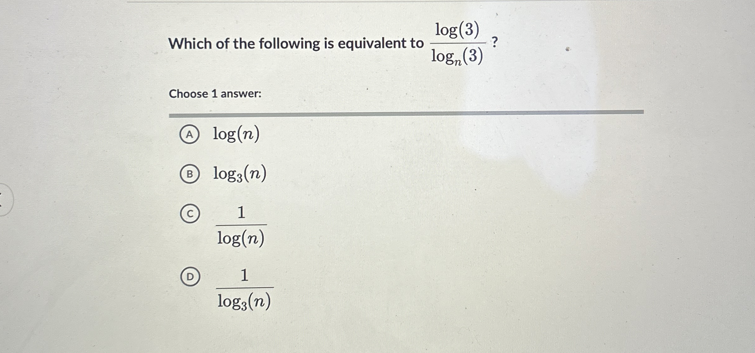 Which of the following is equivalent to l o g ( 3
