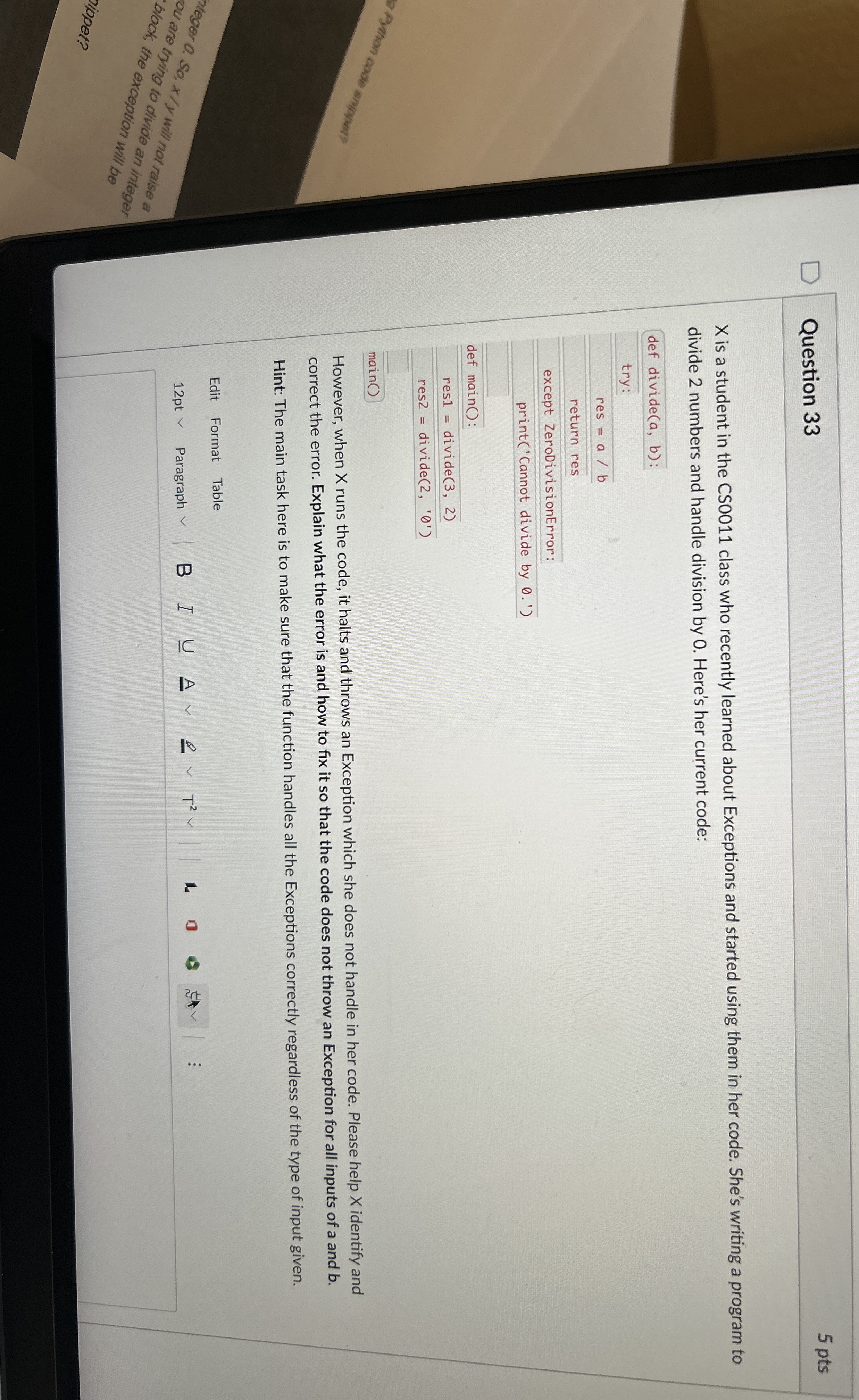 Question 3 3 5 pts x is a student in the CS 0 0 1