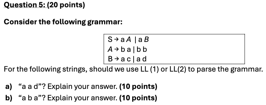 Question 5 : ( 2 0 points ) Consider the