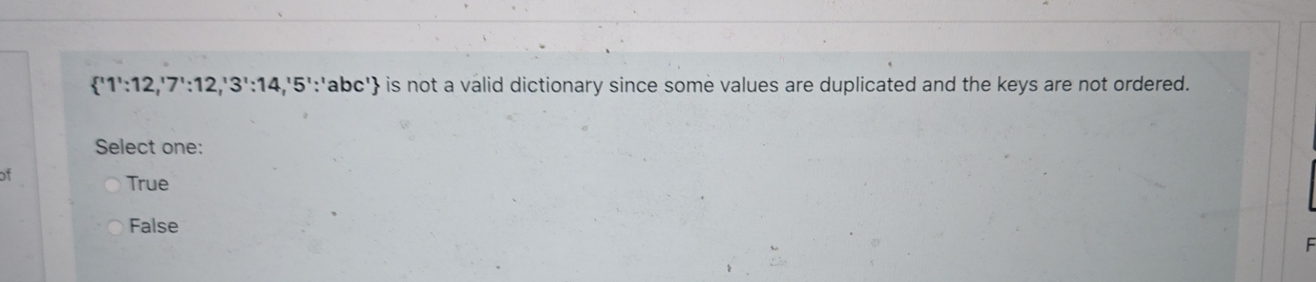 { ' 1 ' : 1 2 , ' 7 ' : 1 2 , ' 3 ' : 1 4 , ' 5 '