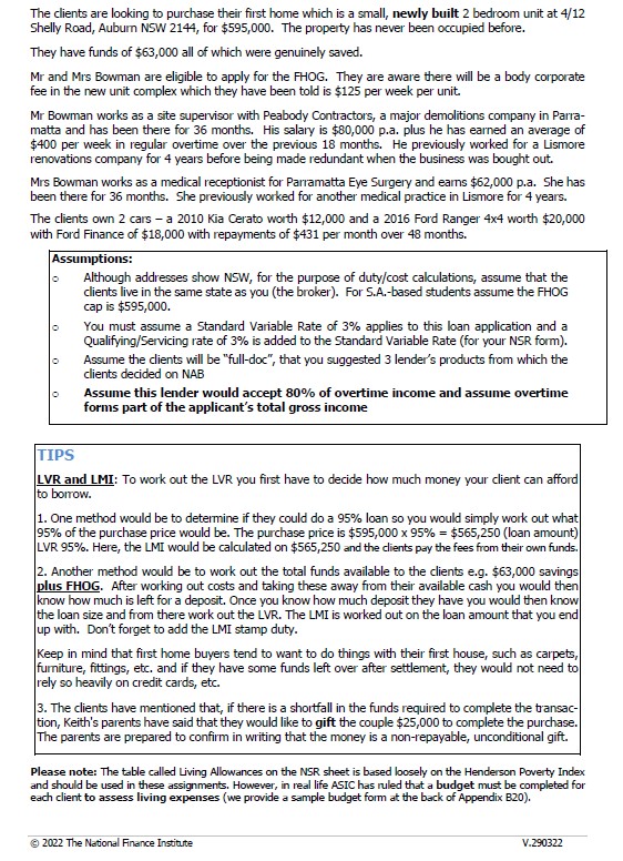 Scenario Clients: Nicole Mary Bowman DL No.: