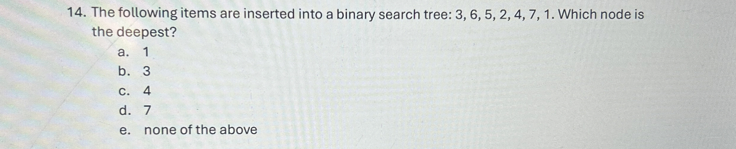 The following items are inserted into a binary