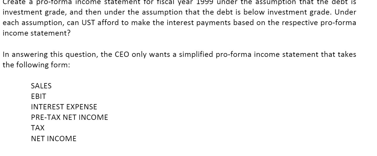 Create a pro-forma income statement for fiscal