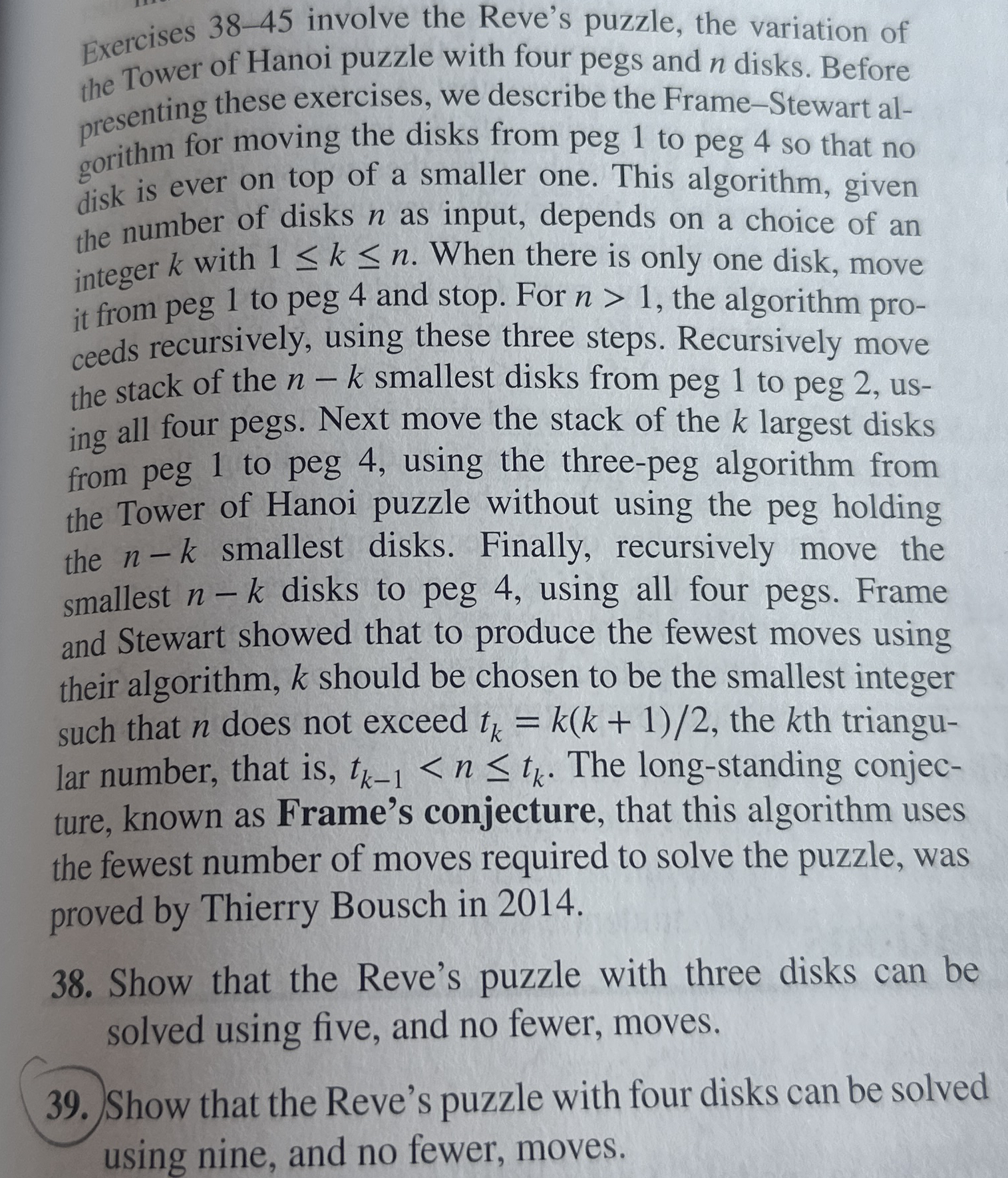 Exercises 3 8 - 4 5 involve the Reve's puzzle,