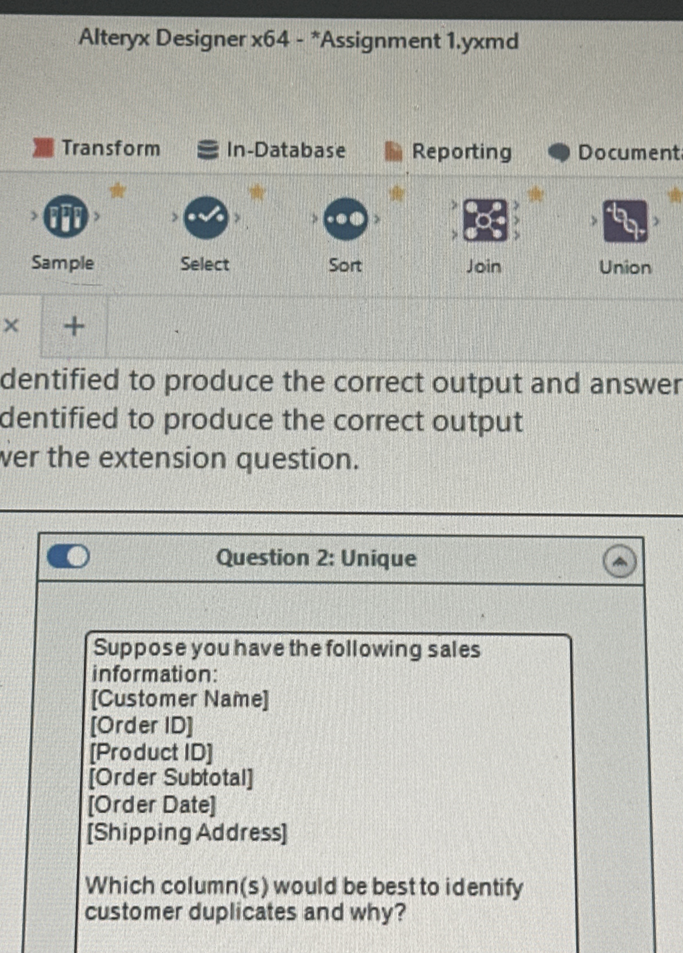 Question 2 : Unique Suppose you have the