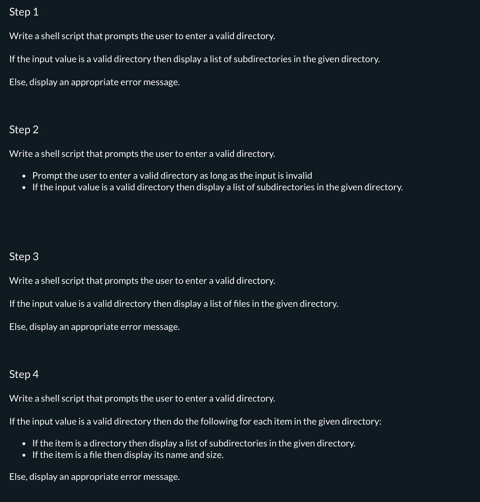 Step 1 Write a shell script that prompts the user