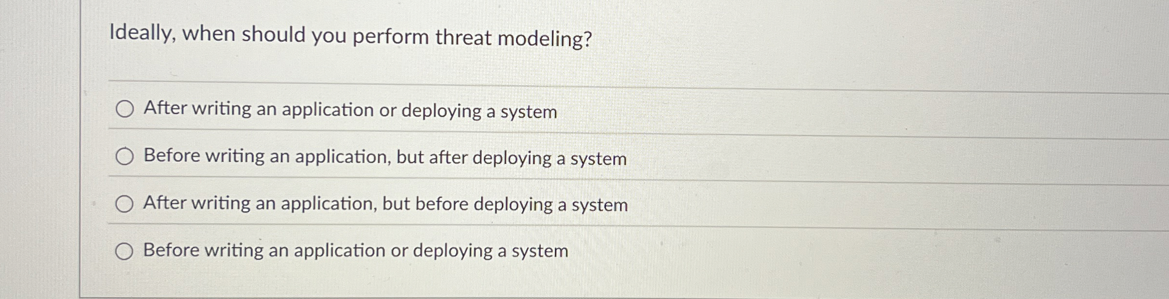 Ideally, when should you perform threat modeling?
