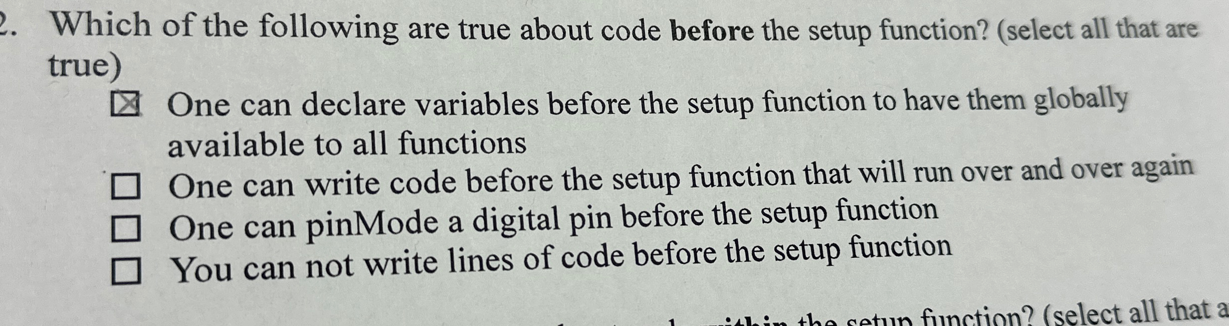 Which of the following are true about code before