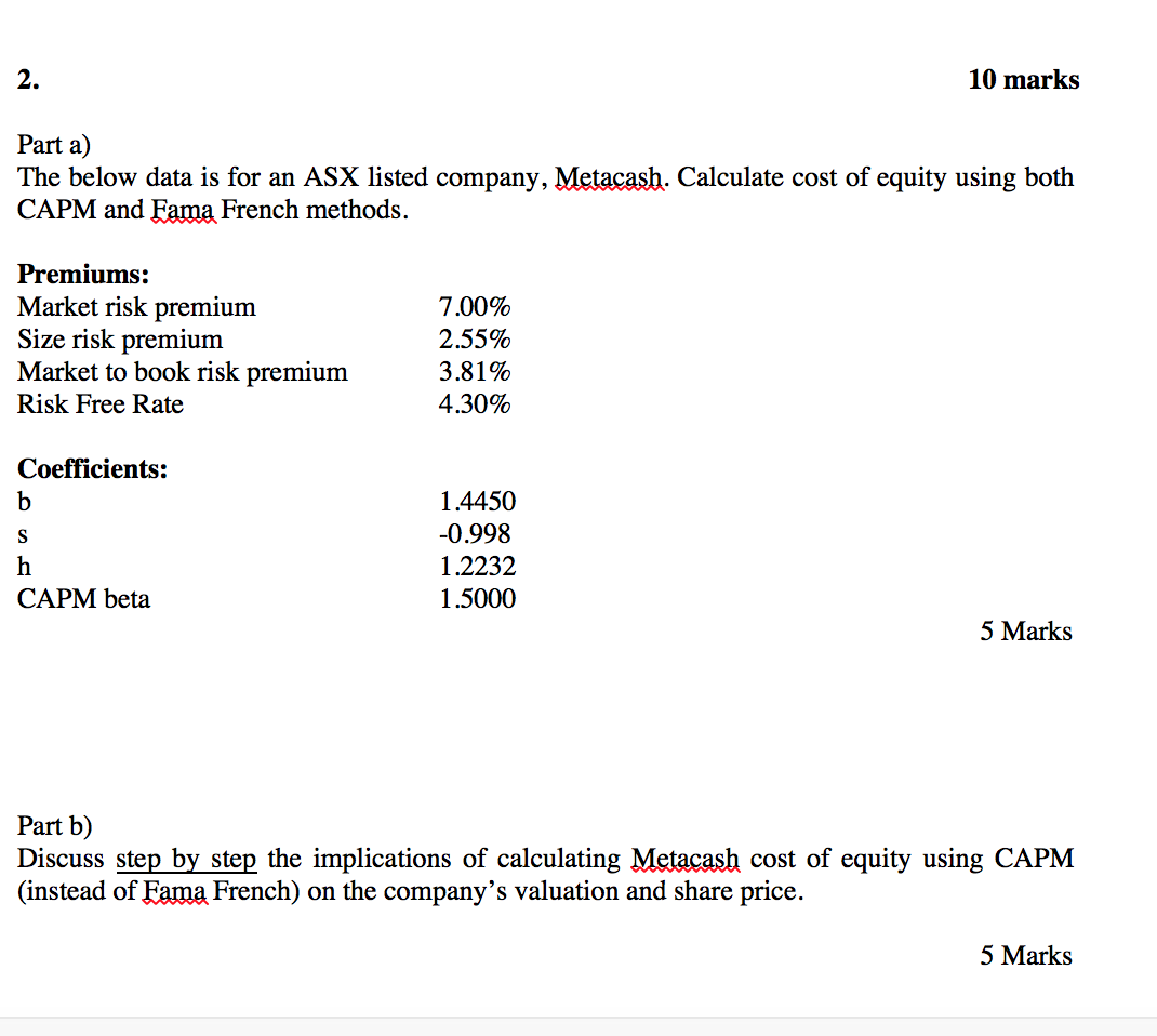 2. 10 marks Part a) The below data is for an ASX