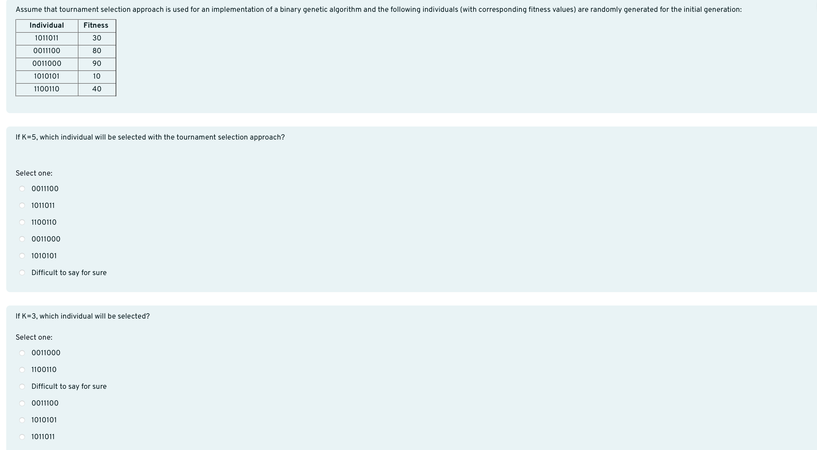 If \ ( \ mathrm { K } = 5 \ ) , which individual