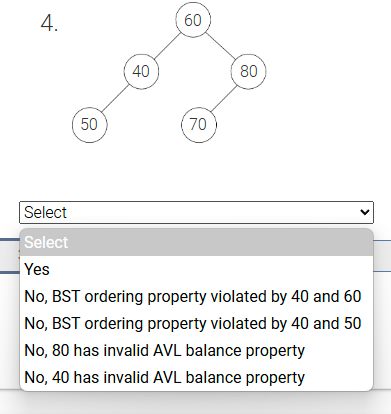Select Select Yes No , BST ordering property