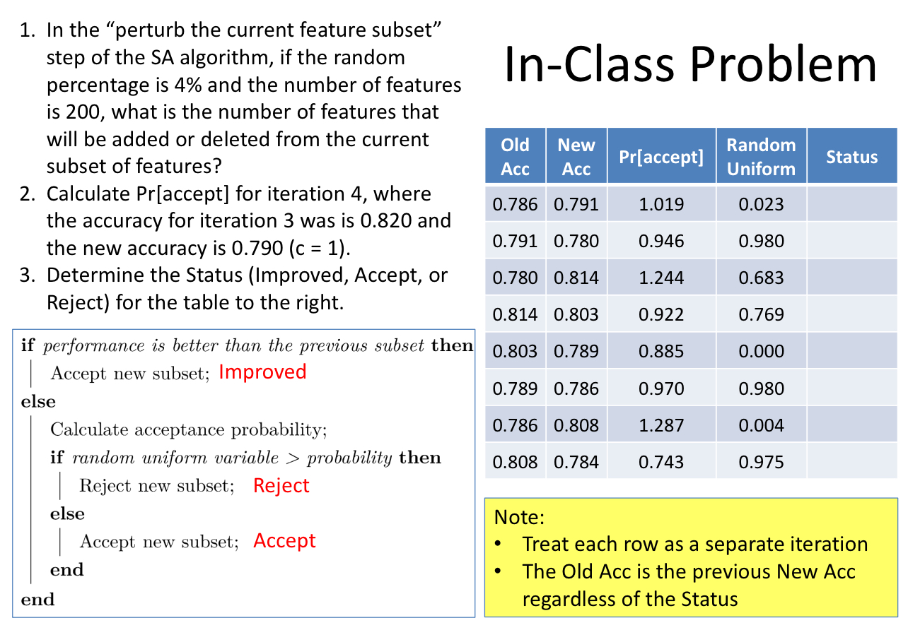 1 . In the "perturb the current feature subset"