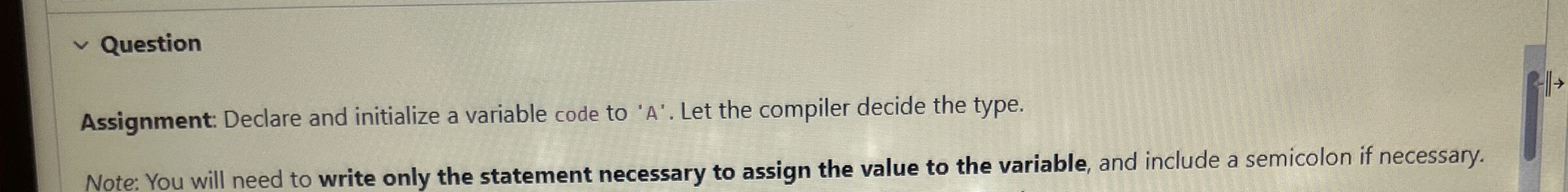Question Assignment: Declare and initialize a
