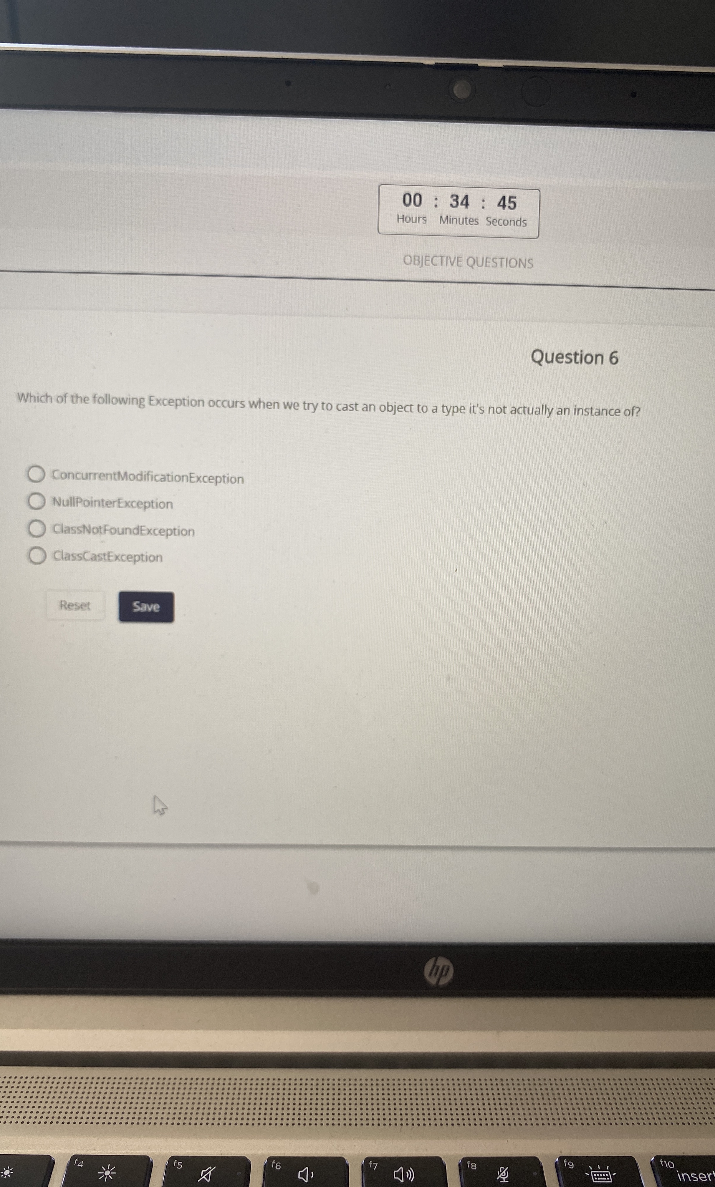 Question 6 Which of the following Exception