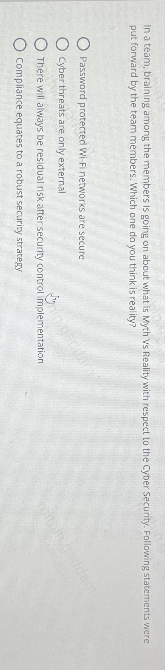 In a team, braining among the members is going on