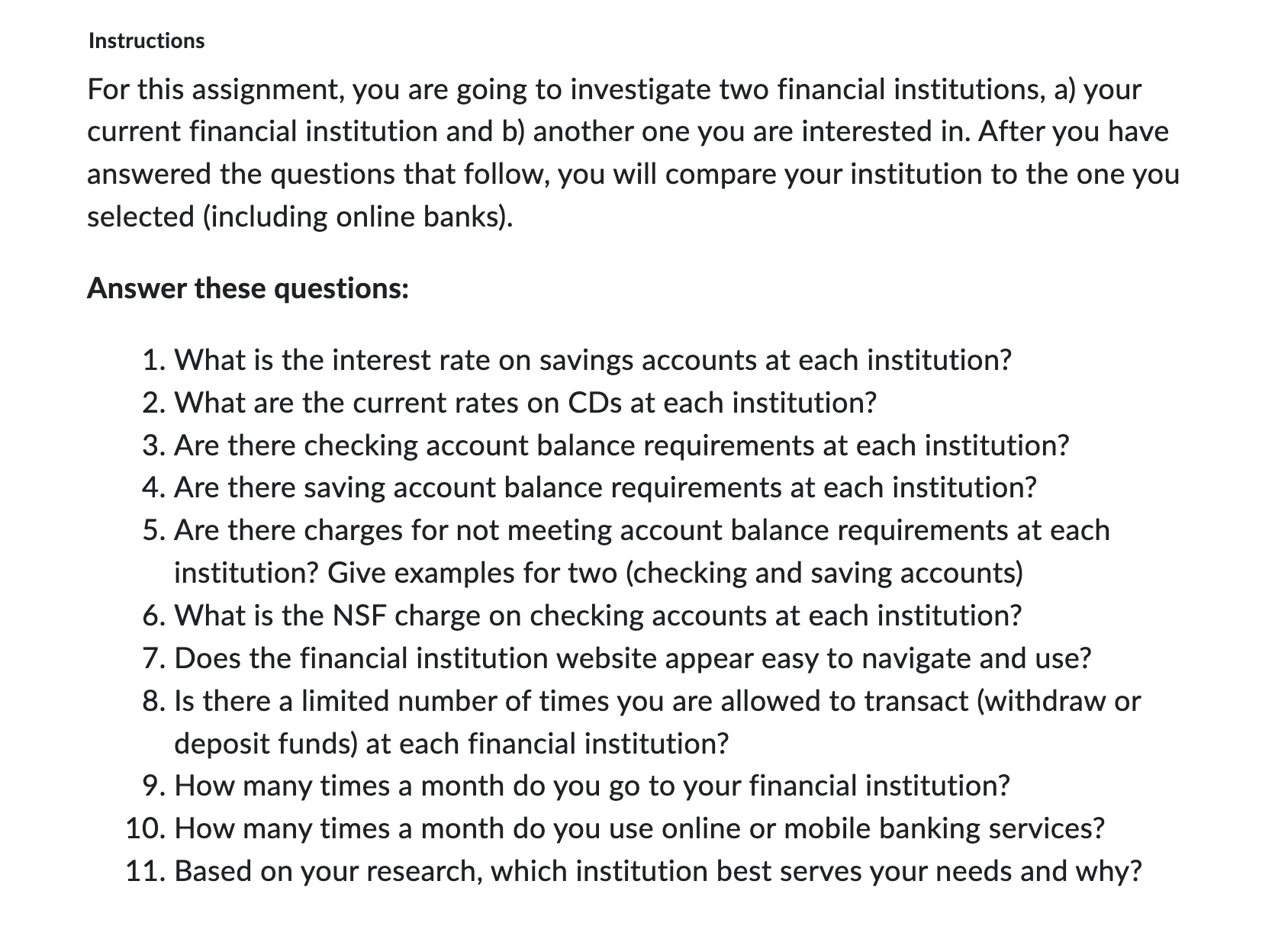 Instructions For this assignment, you are going