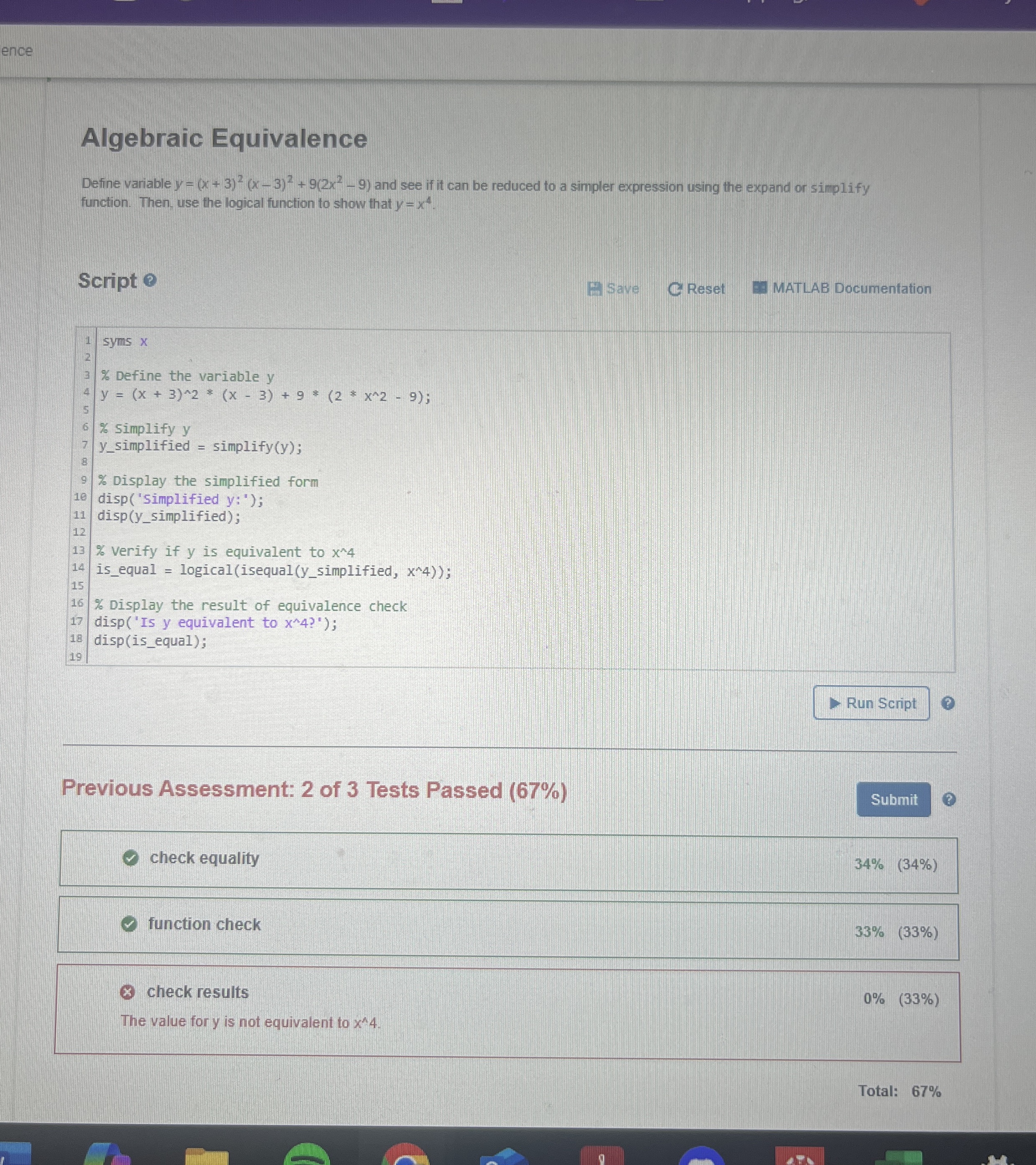 Algebraic Equivalence Define variable y = ( x + 3