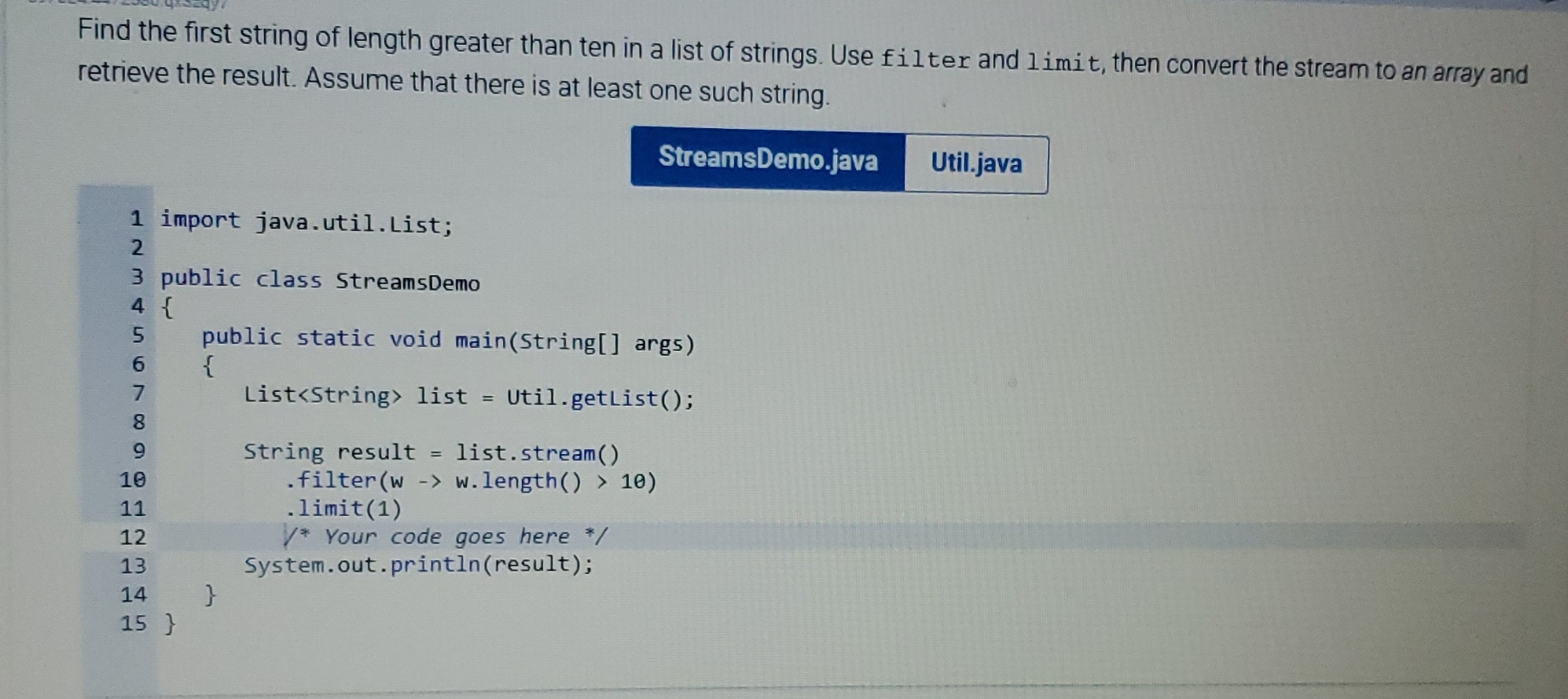 Find the first string of length greater than ten