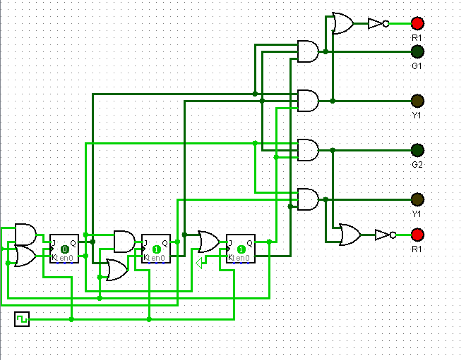 Design a traffic light circuit similar to the 3 -