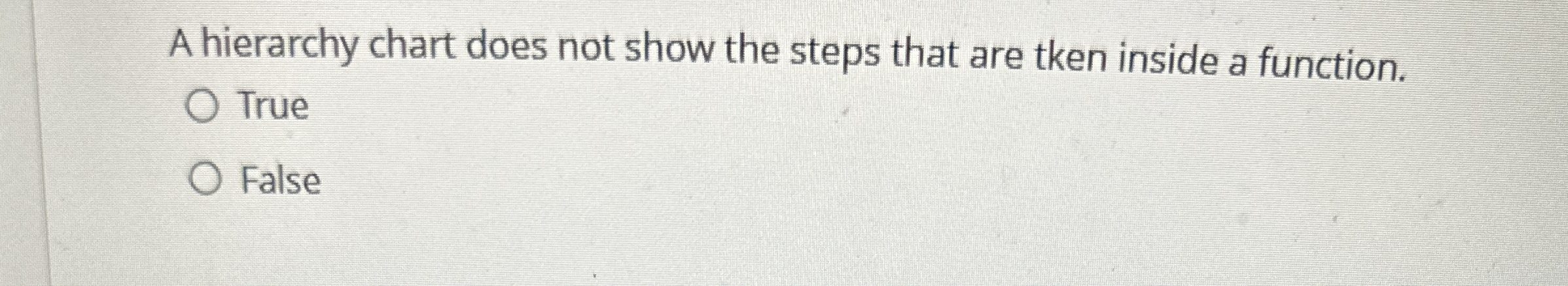 A hierarchy chart does not show the steps that