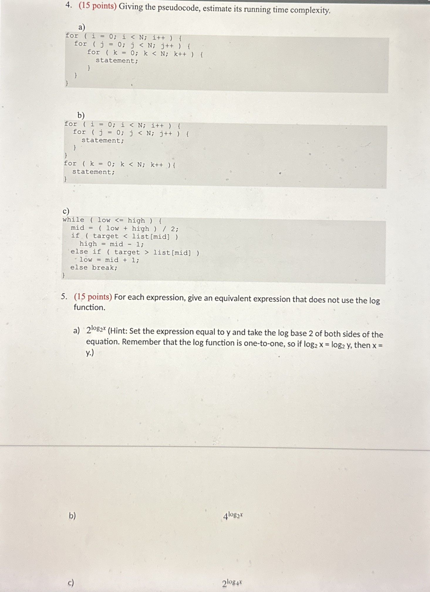 ( 1 5 points ) Giving the pseudocode, estimate