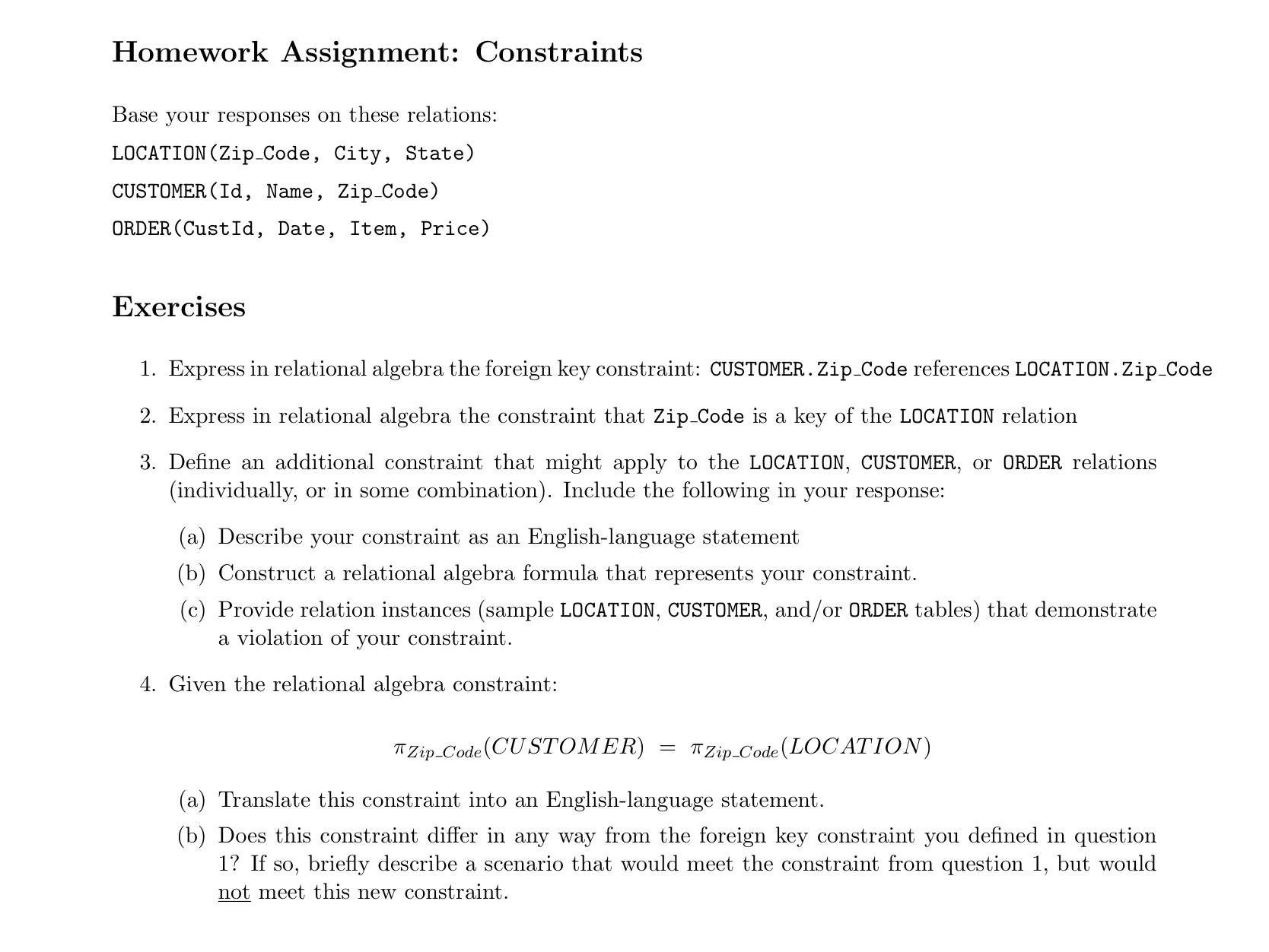 Homework Assignment: Constraints Base your