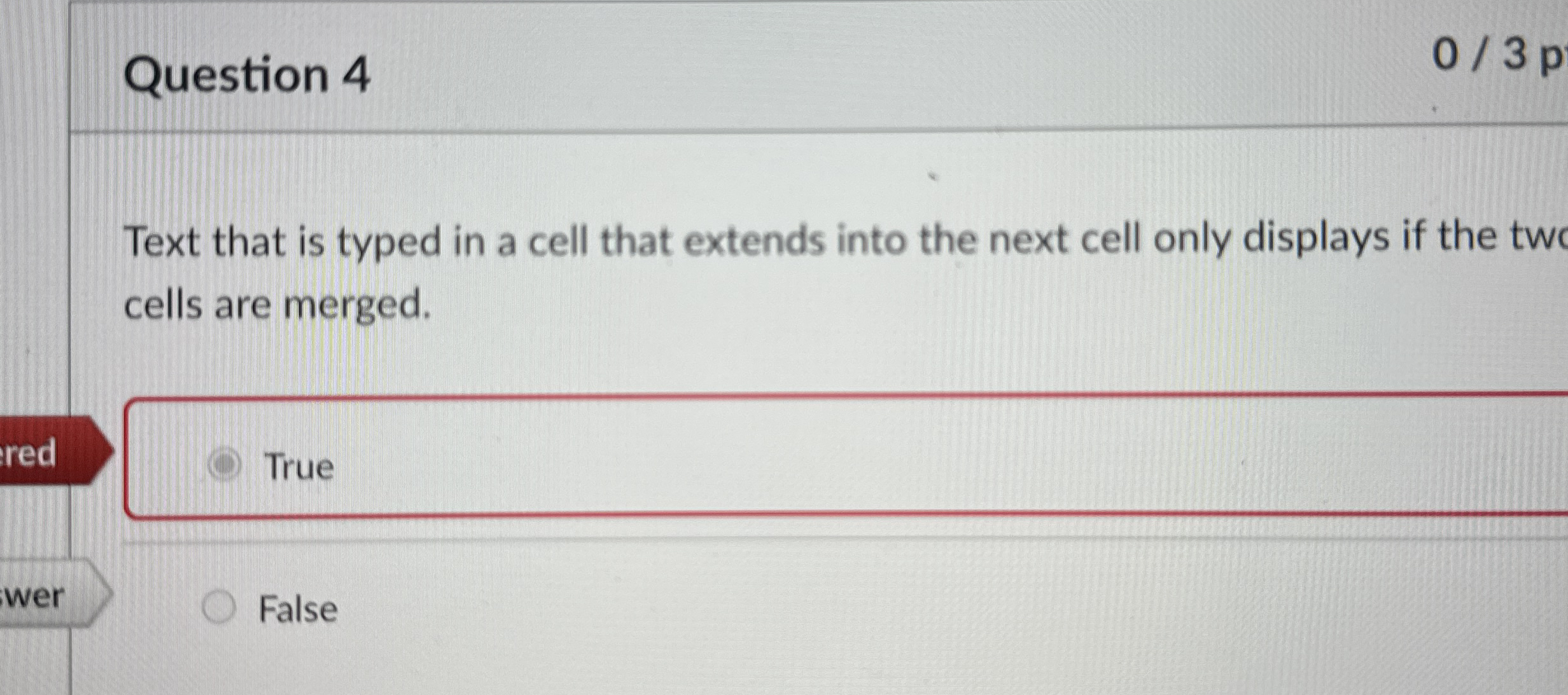 Question 4 0 3 p Text that is typed in a cell