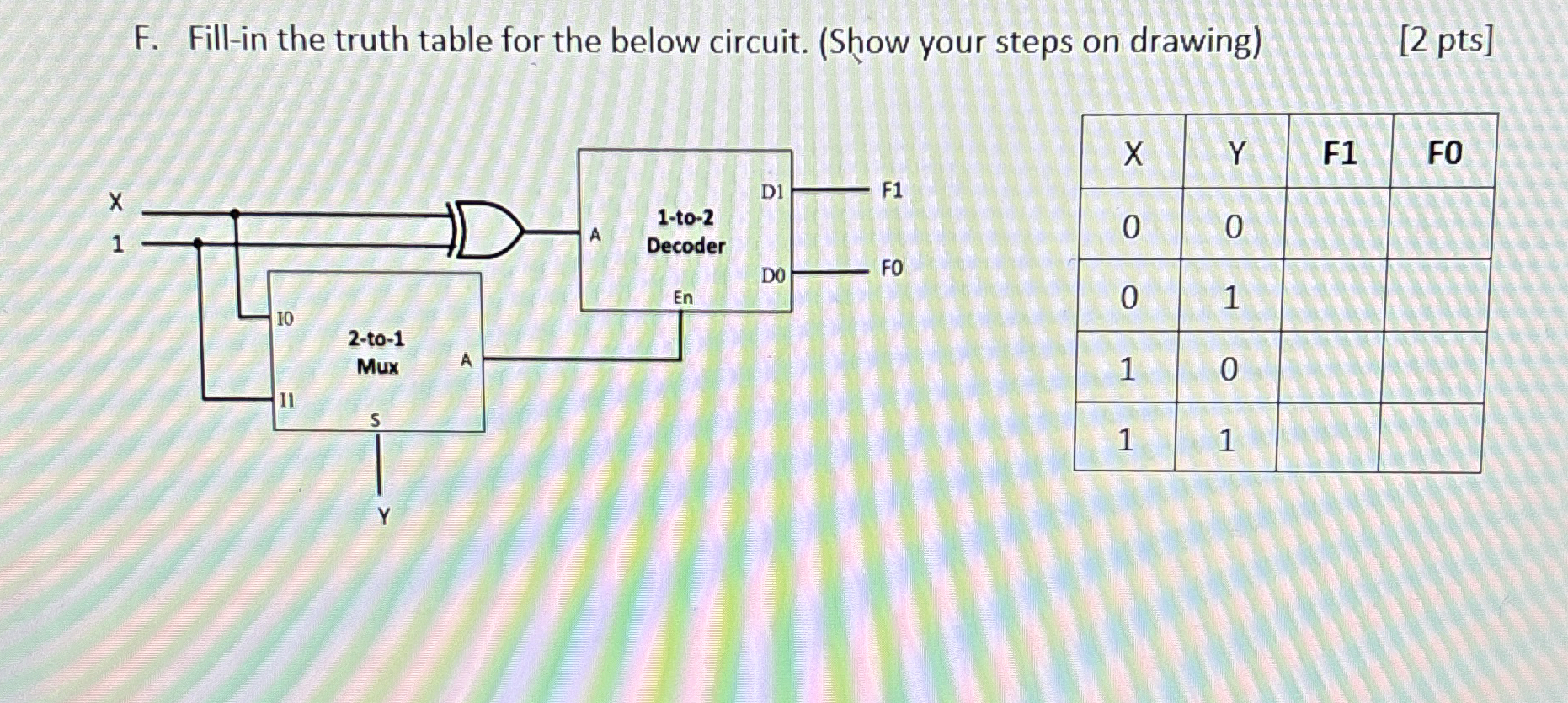 F . Fill - in the truth table for the below