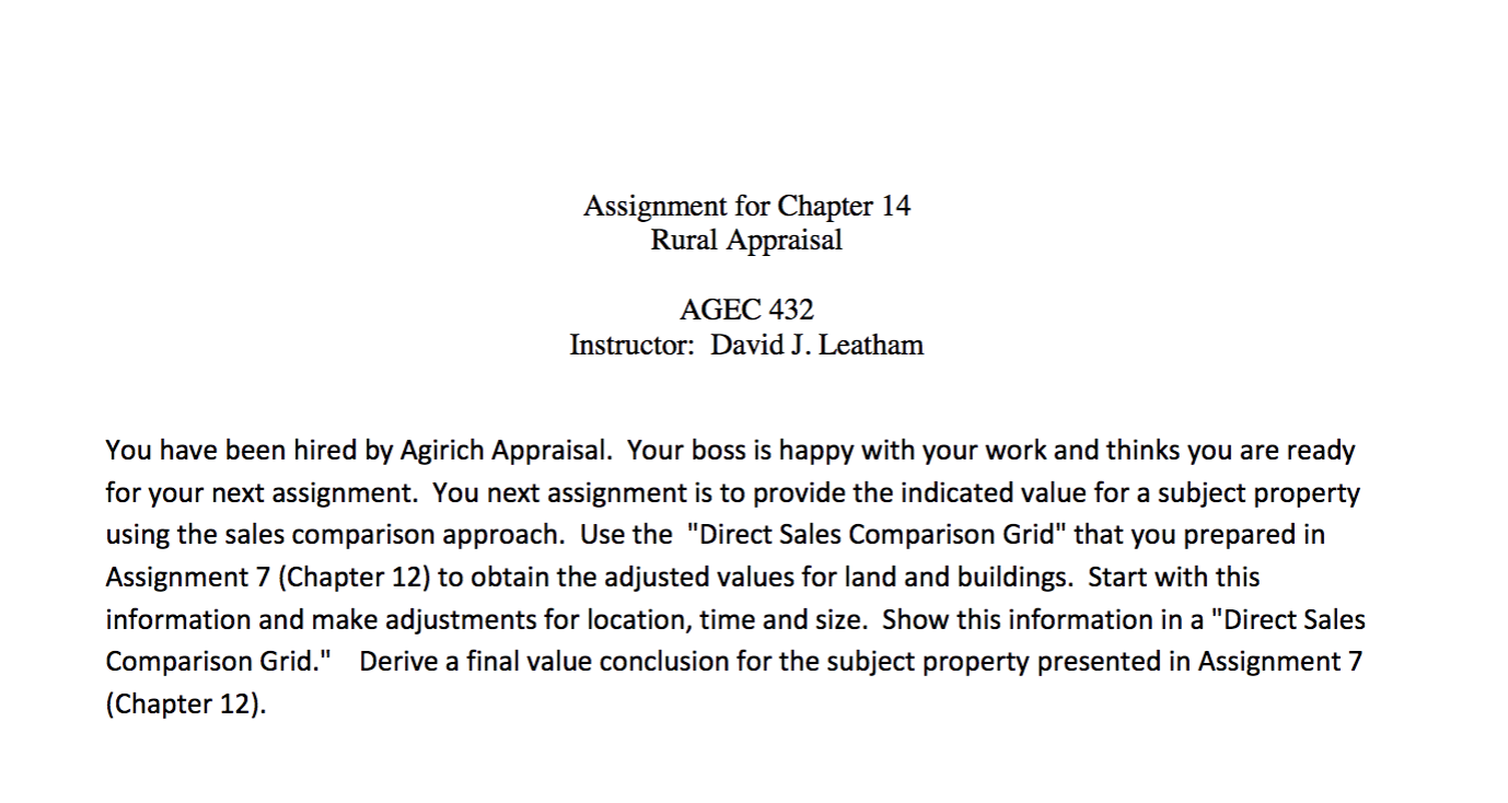 Assignment for Chapter 7 Rural Appraisal AGEC 432