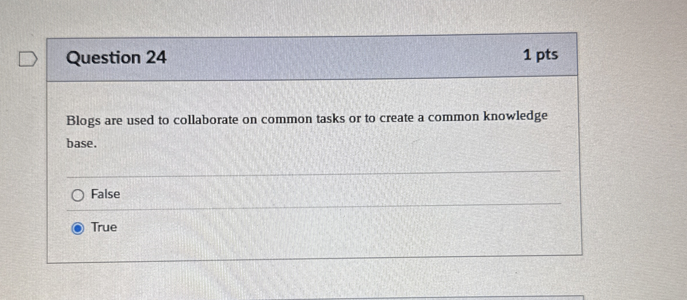 Question 2 4 1 pts Blogs are used to collaborate