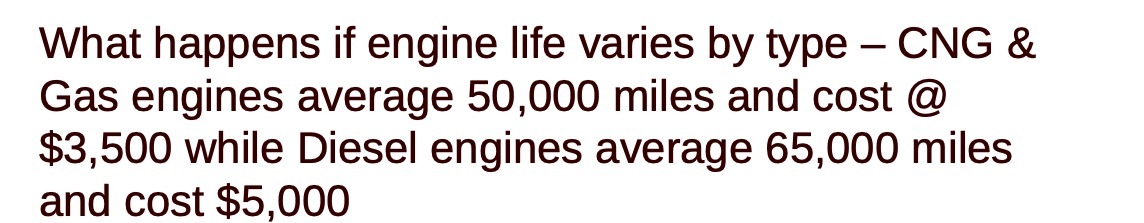 What happens if engine life varies by type CNG &