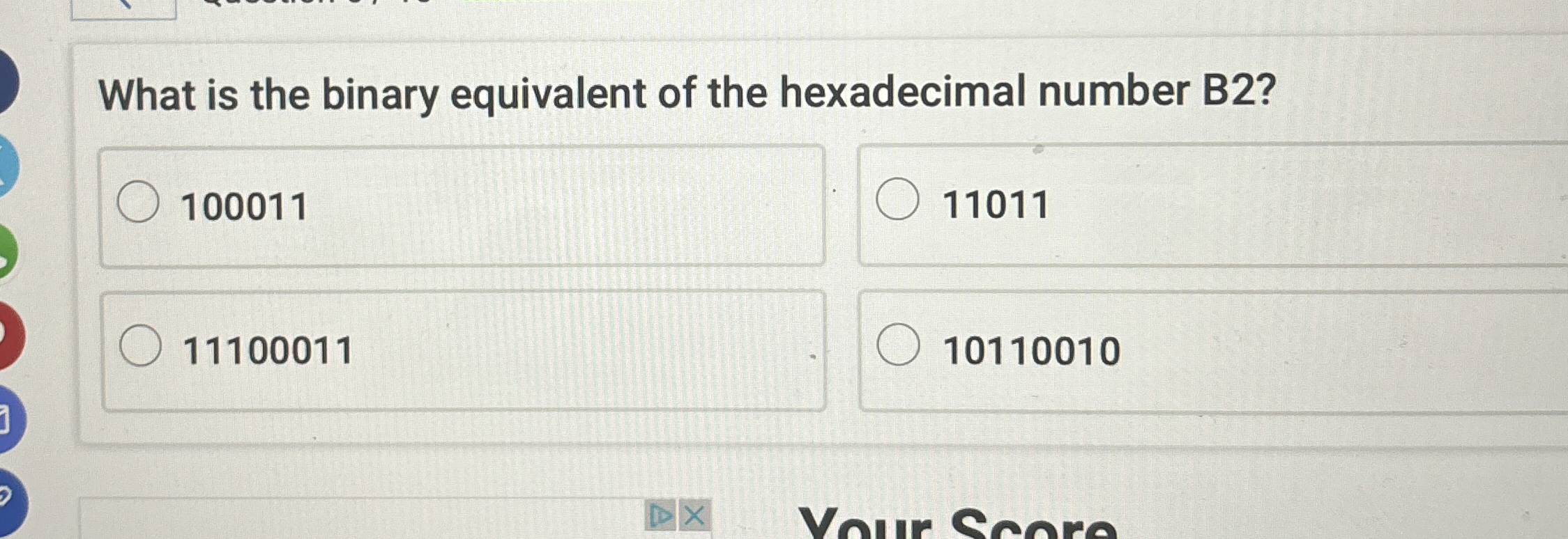 What is the binary equivalent of the hexadecimal