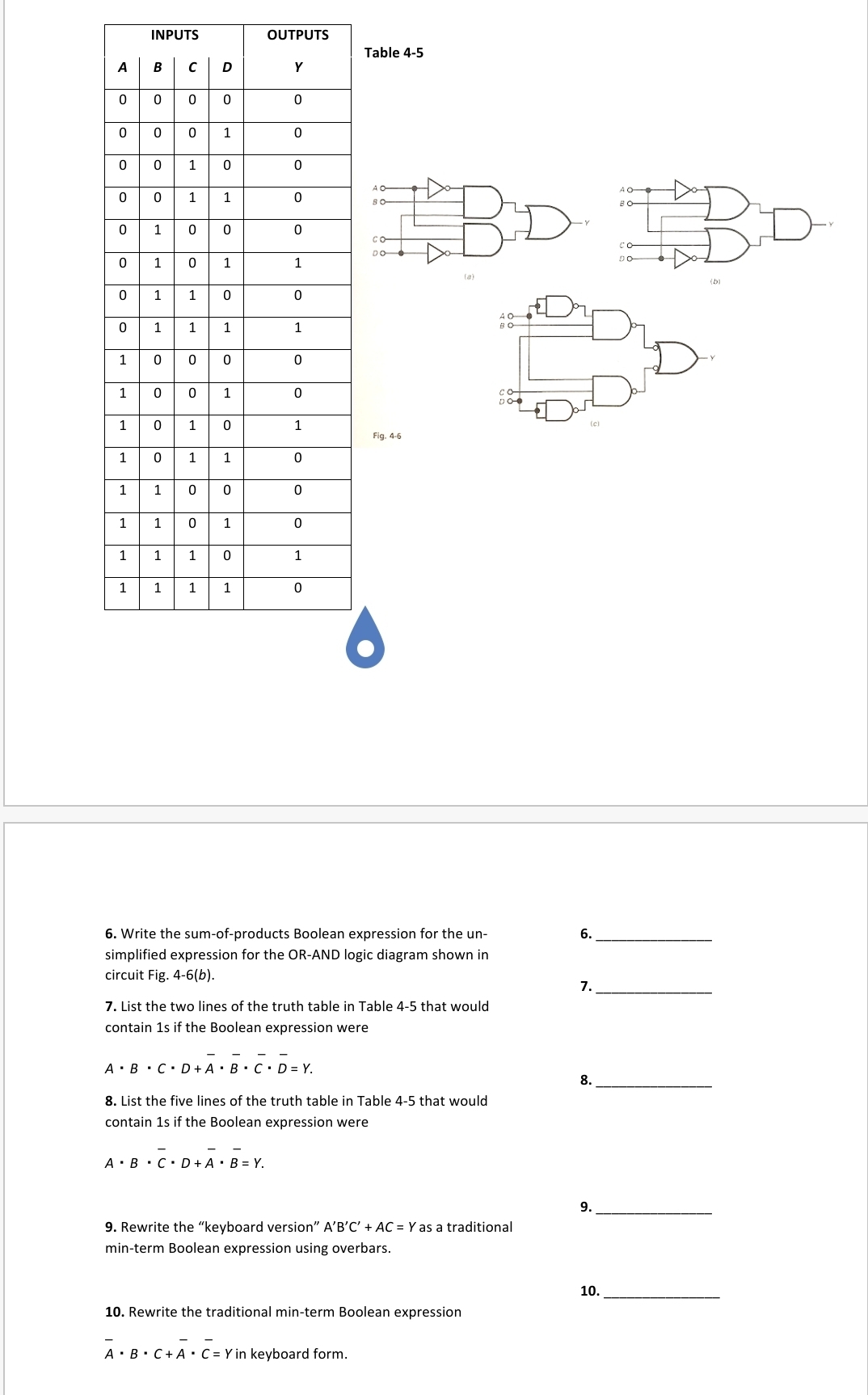 \ table [ [ INPUTS , OUTPUTS ] , [ A , B , C , D