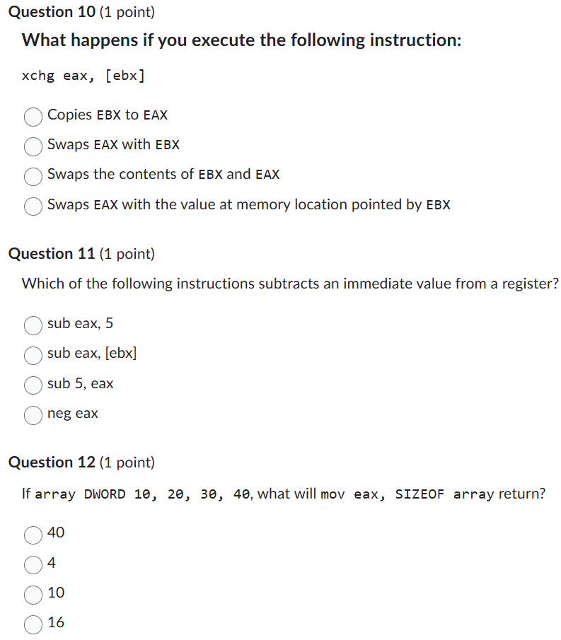 Question 1 0 ( 1 point ) What happens if you