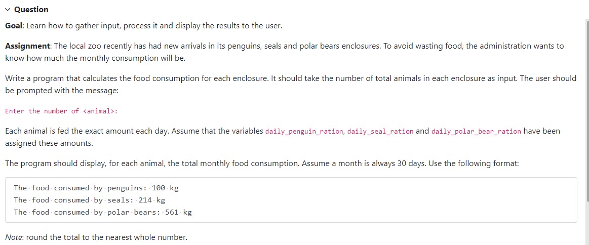 Question Goal: Learn how to gather input, process