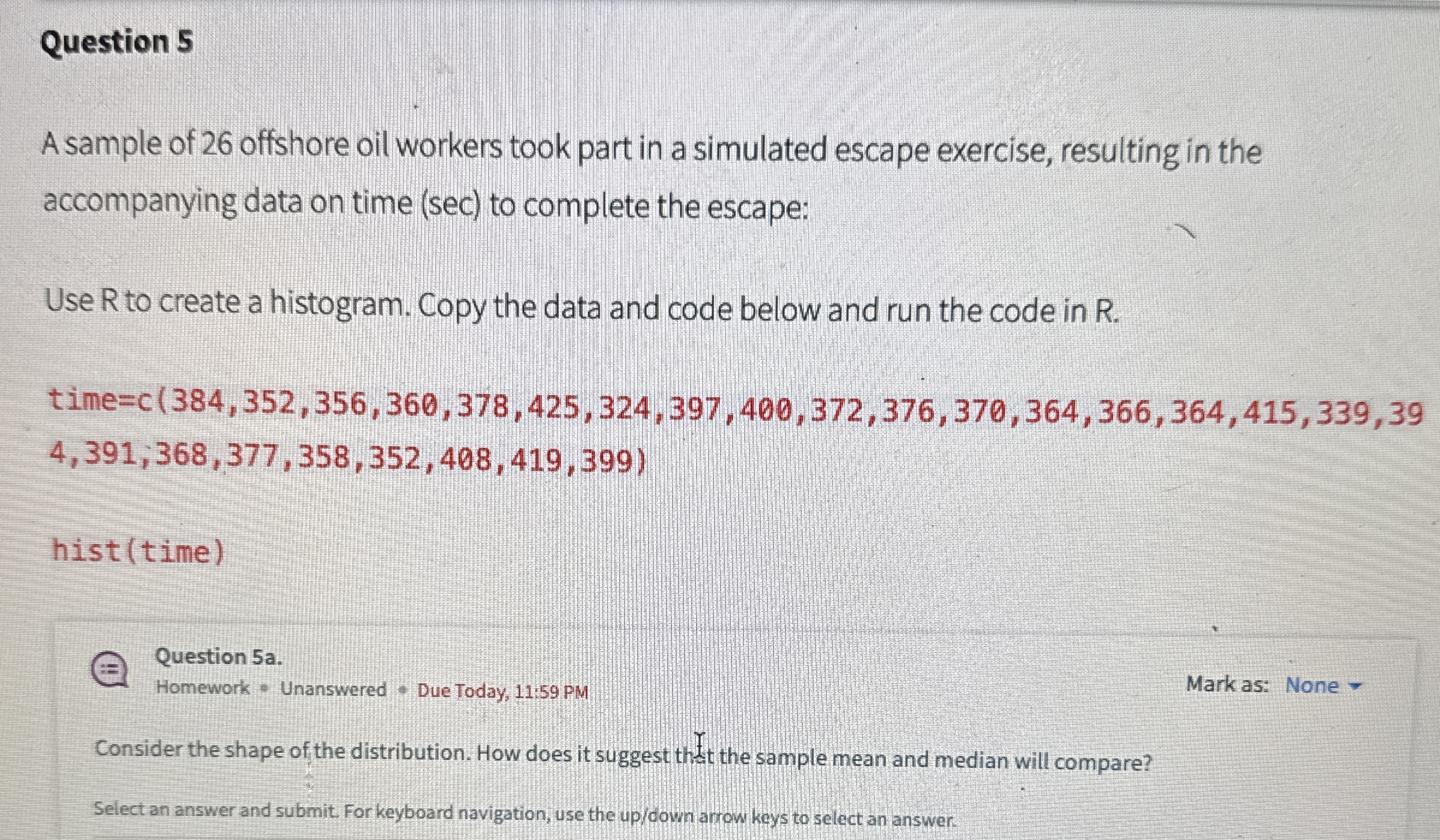 Question 5 A sample of 2 6 offshore oil workers
