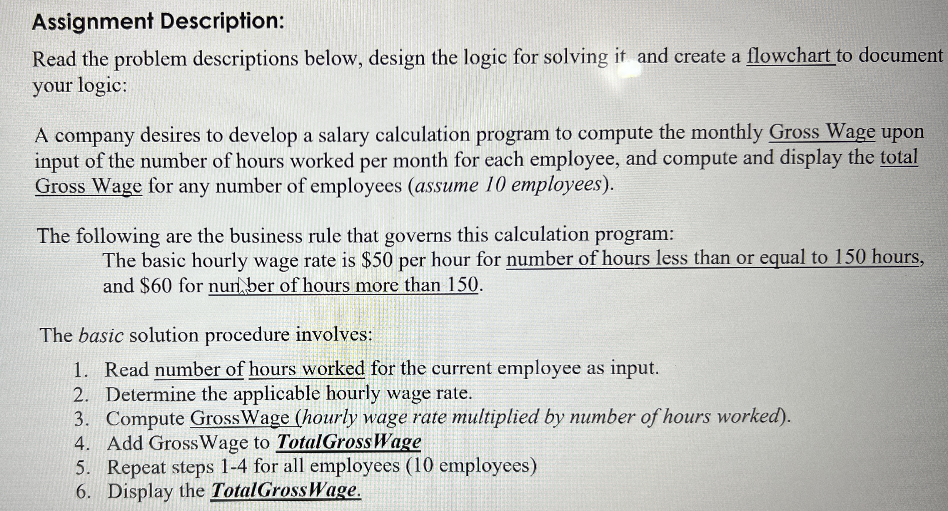 Assignment Description: Read the problem