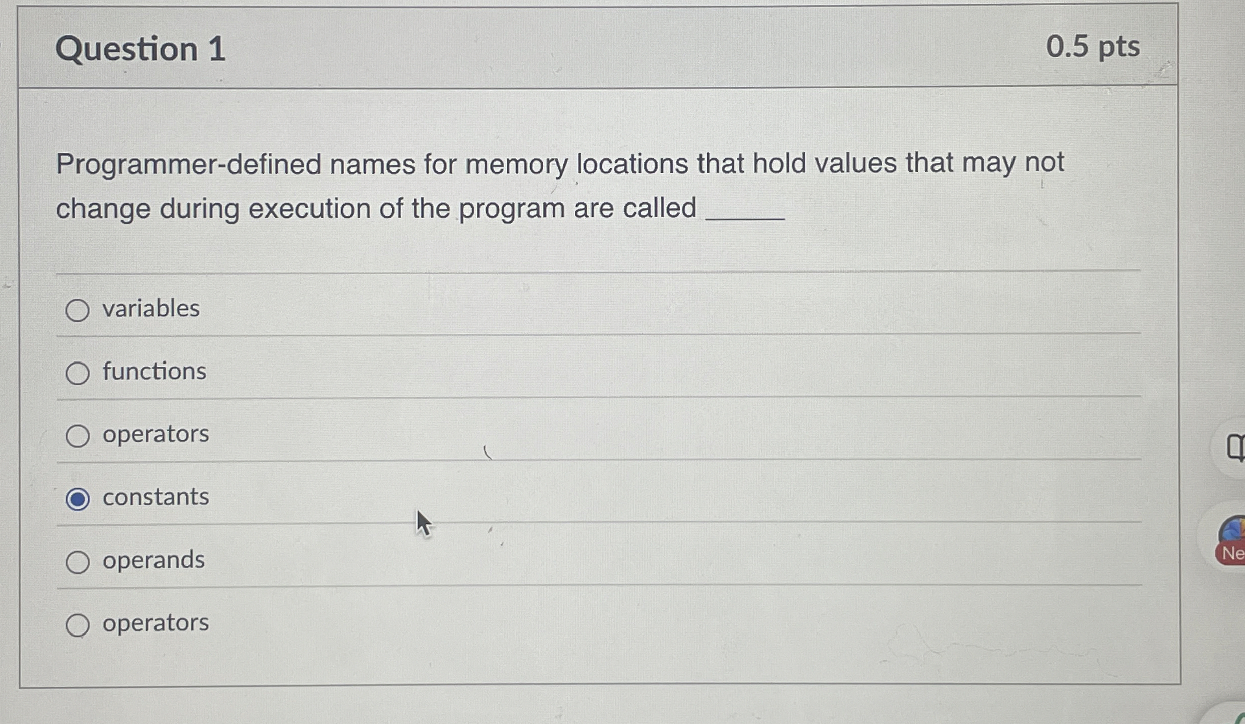 Question 1 Programmer - defined names for memory