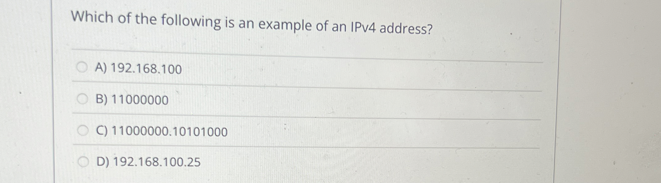 Which of the following is an example of an IPv 4