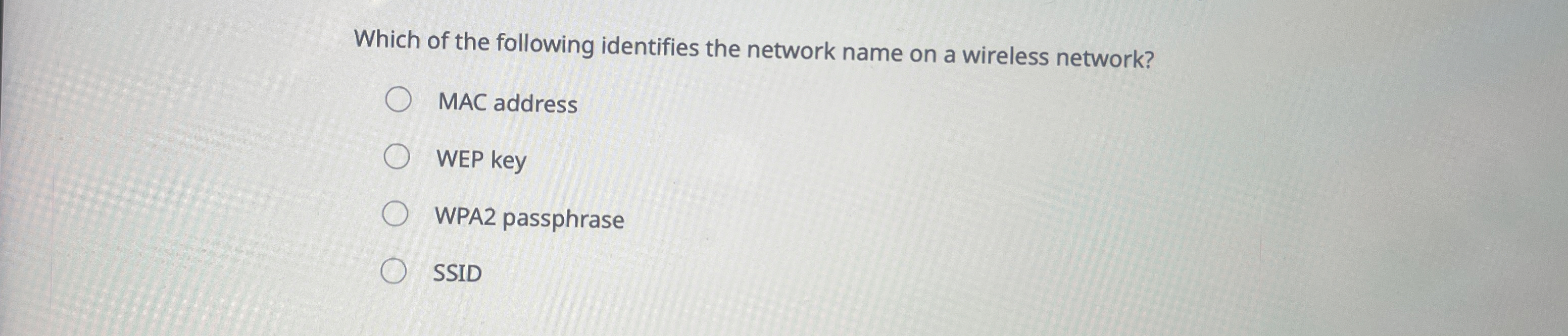 Which of the following identifies the network