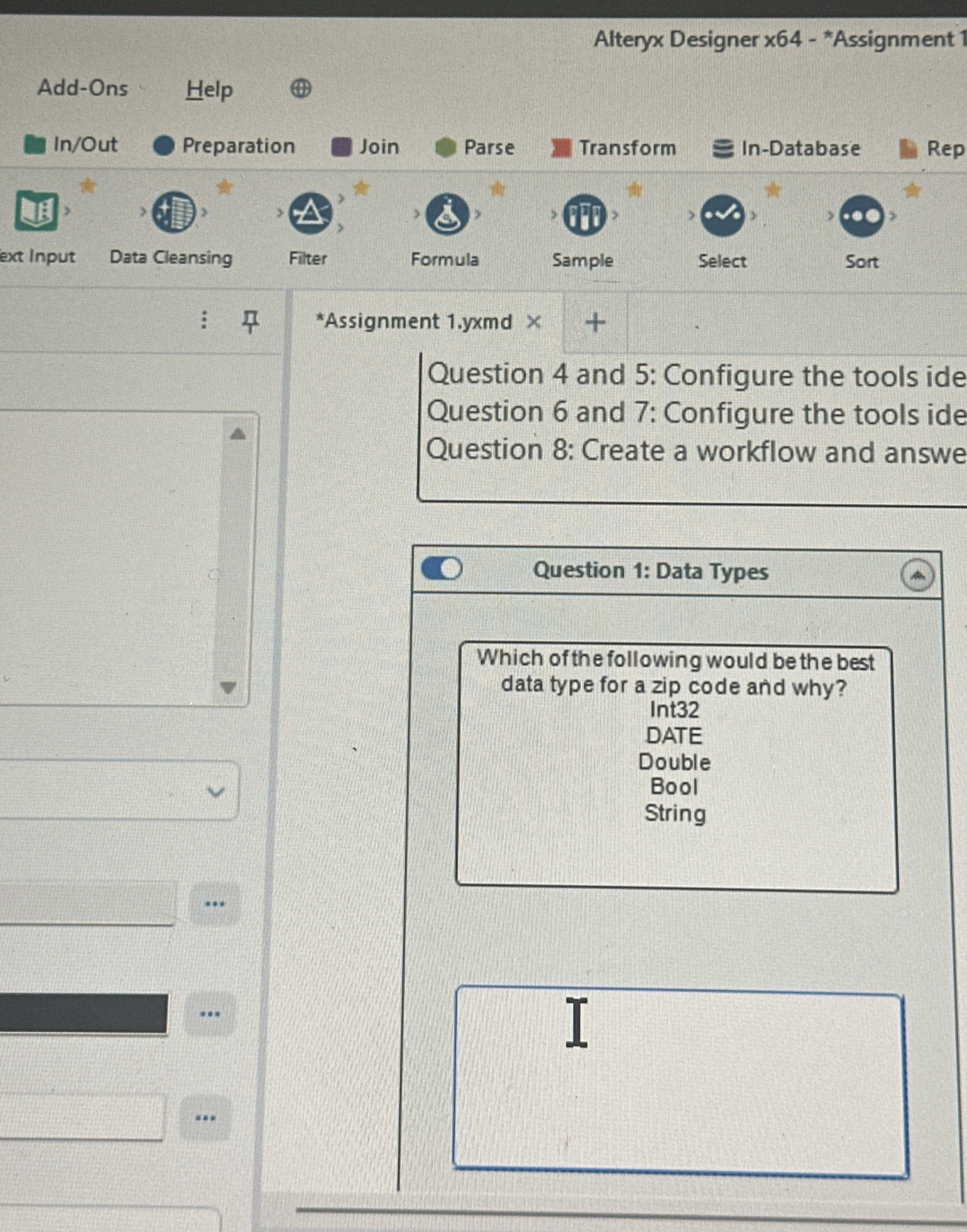 Using Altertyx Designer Question 1 : Data Types