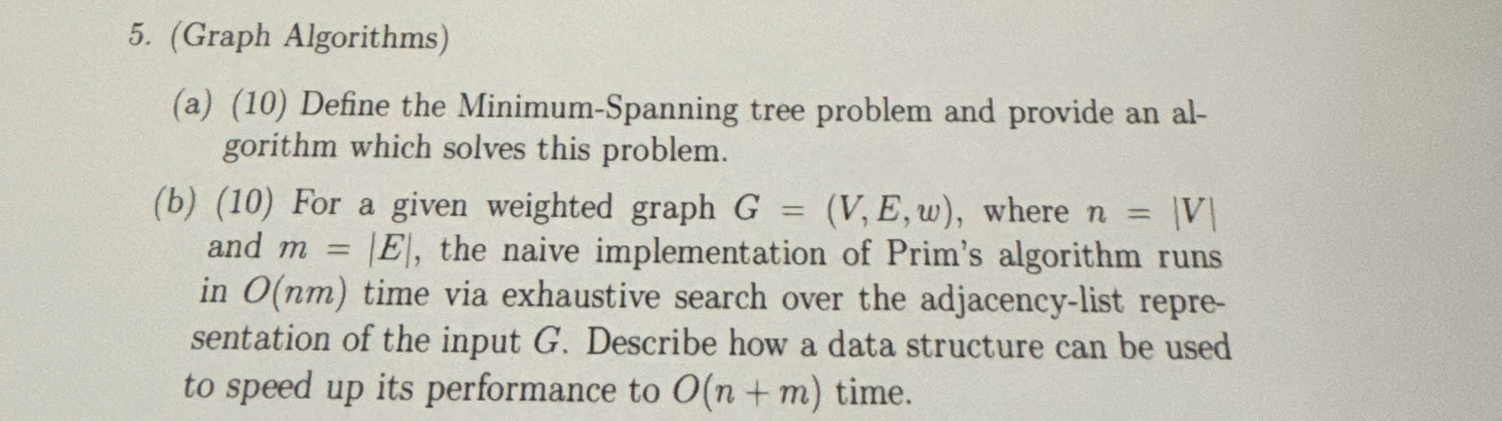 ( Graph Algorithms ) ( a ) ( 1 0 ) Define the