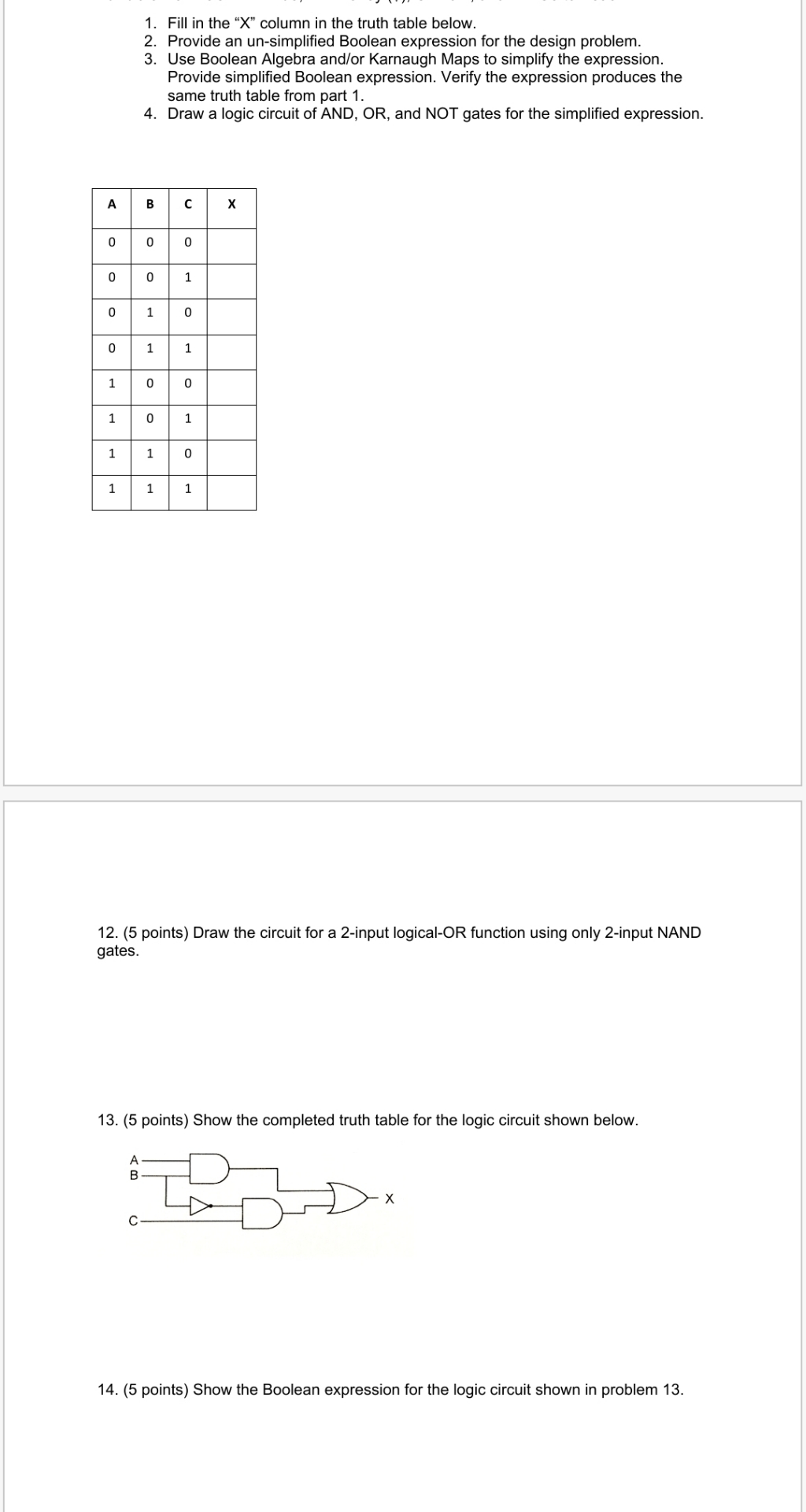 Fill in the " x " column in the truth table
