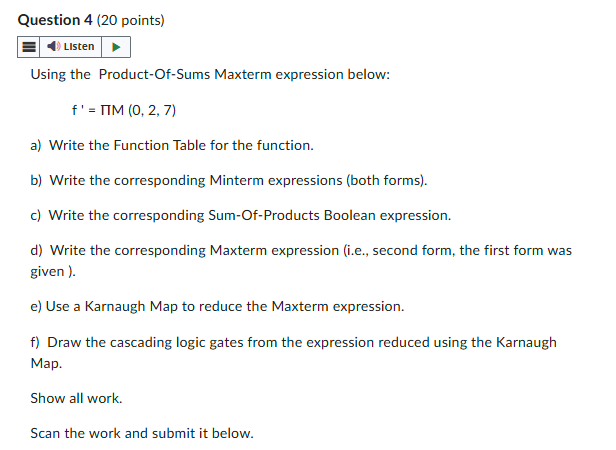 Question 4 ( 2 0 points ) Using the Product - Of