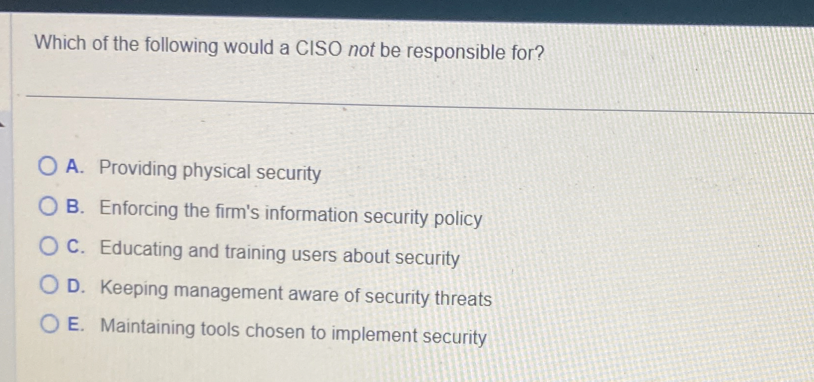 Which of the following would a CISO not be