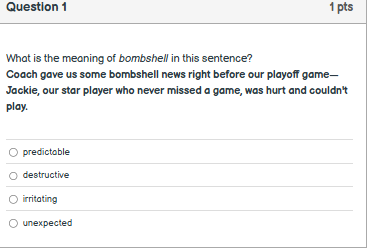 Question 1 What is the meaning of bombshell in