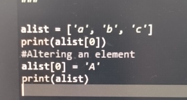 What does the 0 mean alist = [ ' a ' , ' b ' , '