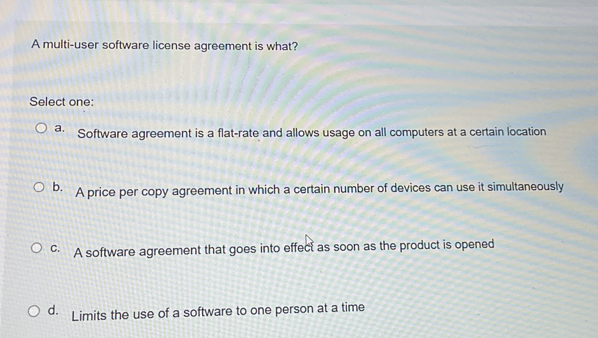 A multi - user software license agreement is