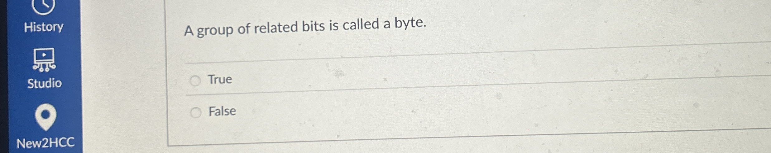 A group of related bits is called a byte. True