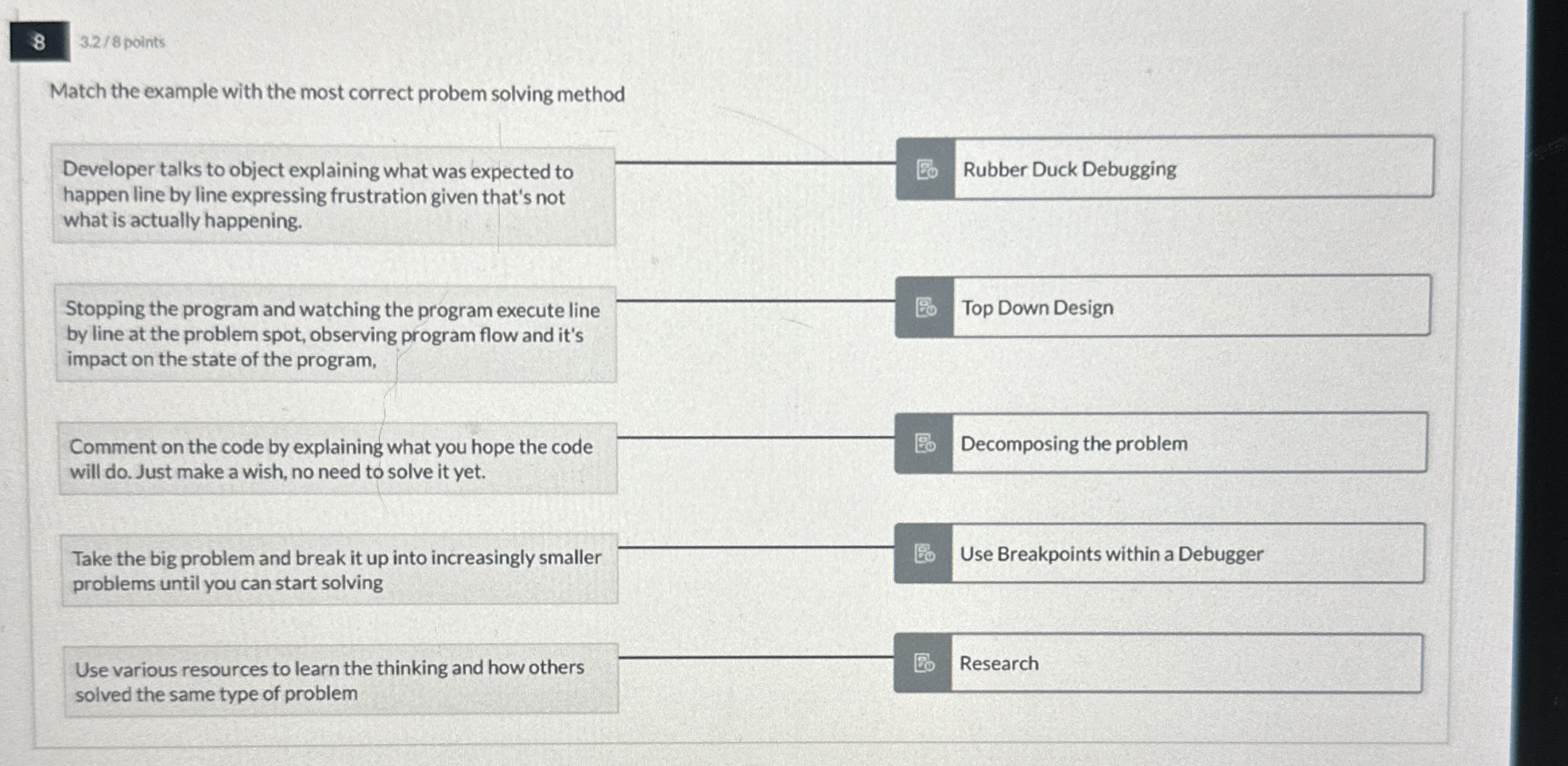 8 3 . 2 8 points Match the example with the most
